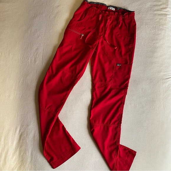 KOI Lite Peace 6-Pockets Straight Leg Cargo Scrub Pants, Women’s XS Tall, Red - Picture 2 of 9
